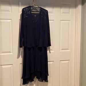 SLNY Embellished tiered jacket dress in navy size 16